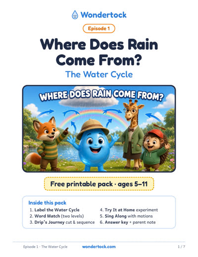 Page 1 of the Episode 1 water cycle printable